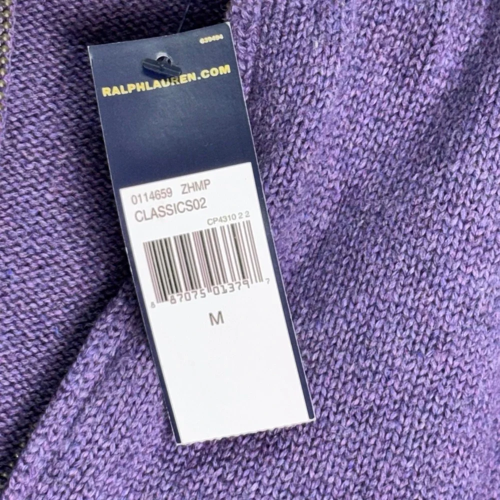 Polo‎ Ralph Lauren Sweater Mens Medium Purple Cotton 1/4 Zip Mock Neck Pullover
